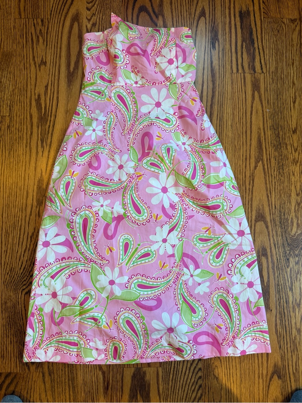 Lilly Pulitzer Pink and Lime Green Floral Strapless Dress